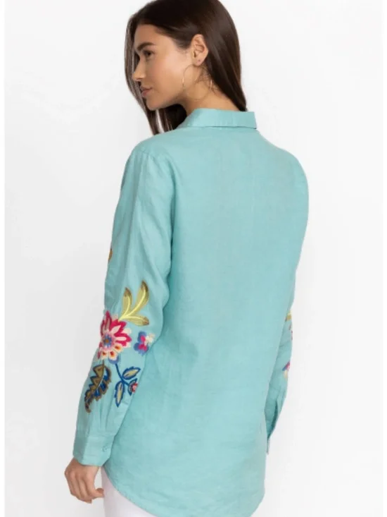 JOHNNY WAS GRACEY LINEN EMBROIRDERED OVERSIZED SHIRT LARGE - Picture 4 of 10